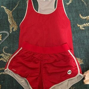 Red Athletic Tank and Shorts Set